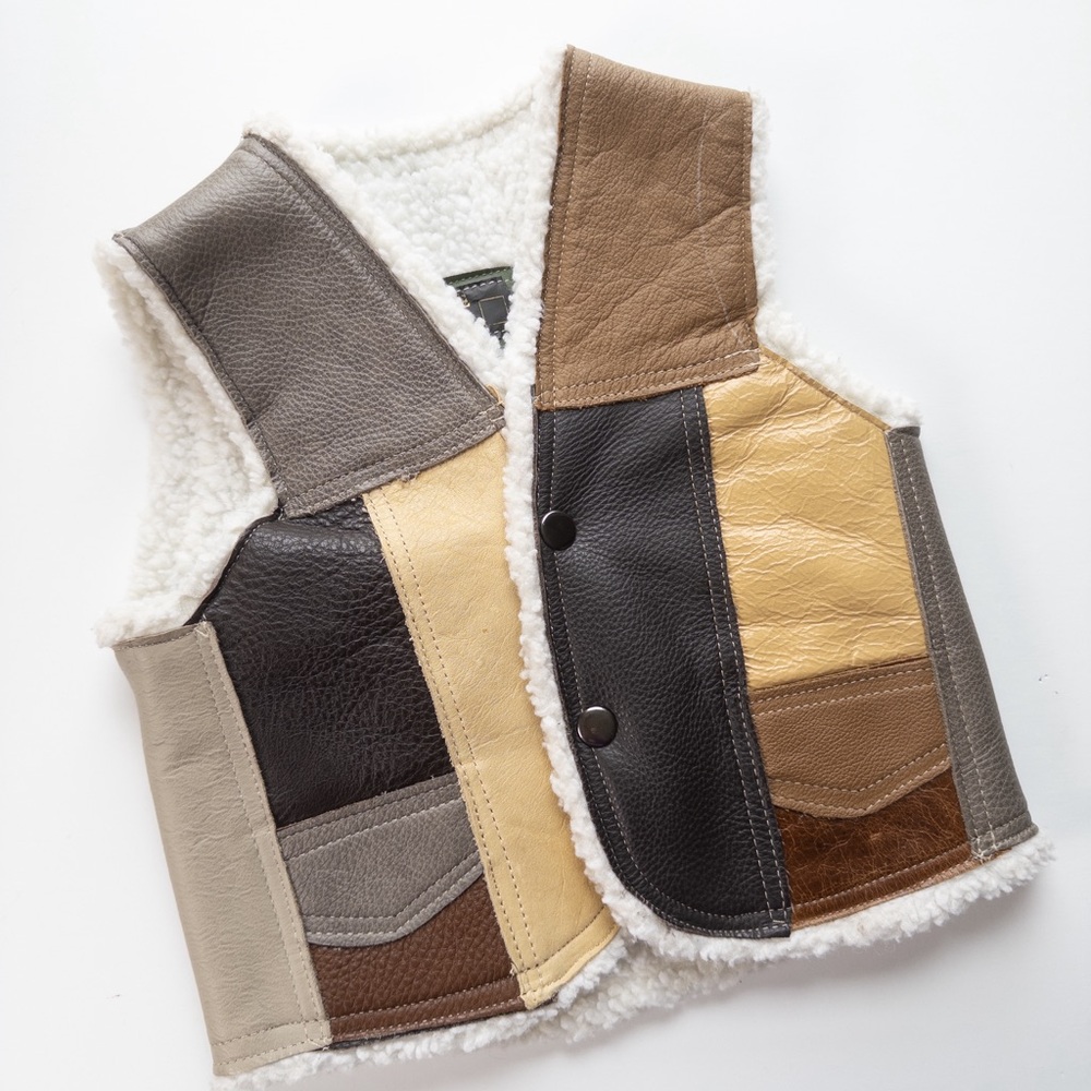 Vintage‎ kids leather Sherpa western vest